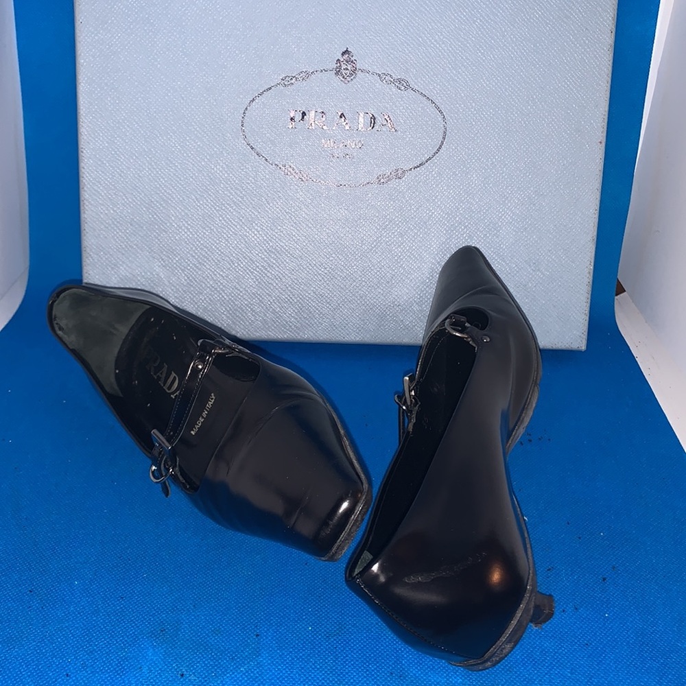 🔥PRADA‎ Black  Leather adjustable Loafer Women’s shoes 35 - Picture 7 of 8